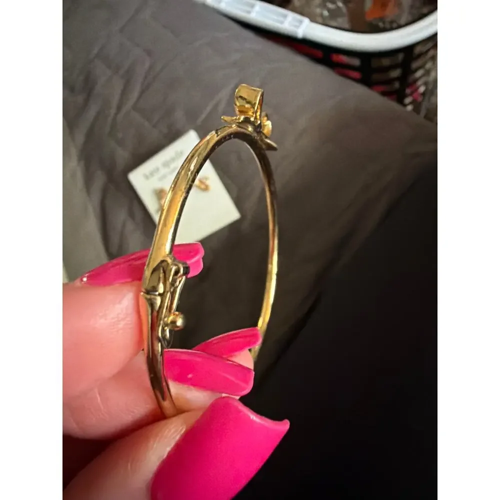 Kate Spade Bow Jewelry Bundle Lot Set Earrings NWT Bow Bangle Bracelet Gold - Picture 9 of 9